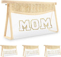 Boho Patch Mama Bag Clear Makeup Letter Bag for Mom, Waterproof Zipper Make up Bags Toiletry Pouch for Women Girls, Clear Letter Patch Cosmetic Bags Transparent Organizer Pouch for Travel(Mom, Beige)