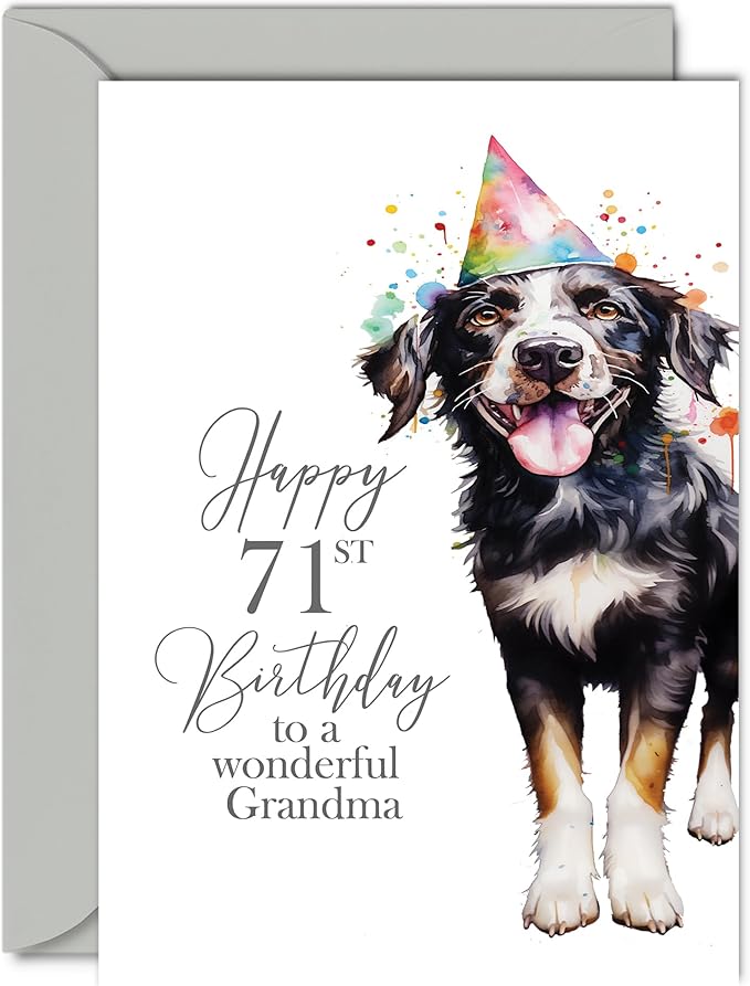 71st Birthday Cards for Grandma - Party Dog - Happy Birthday Card for 71 Year Old Grandma from Grandson Granddaughter, 5x7 Inch Bday Women Woman Her Greeting Cards Gift for Grandma Birthday Gifts
