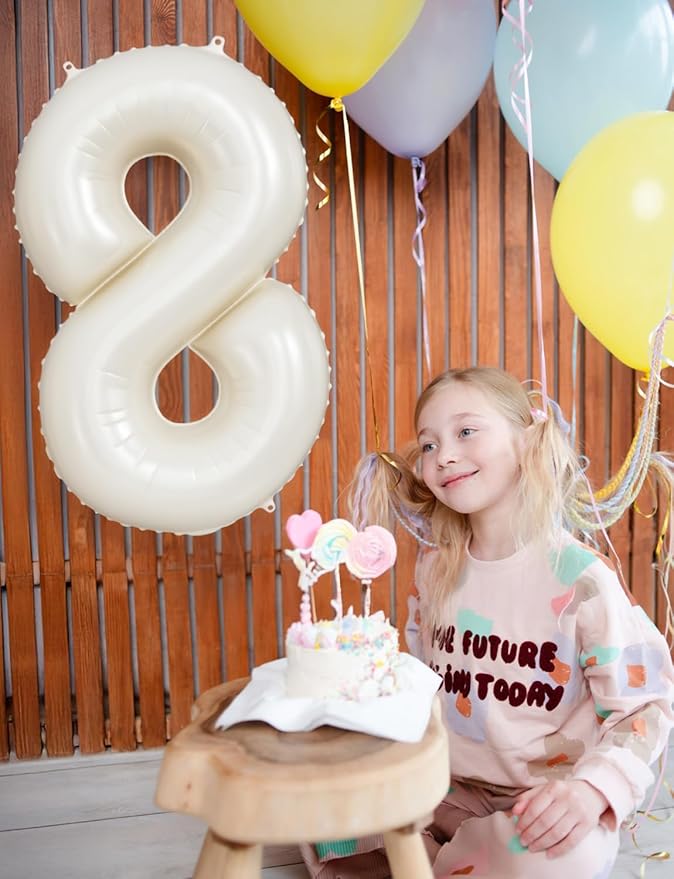 Cream Number 8 Balloons – 40 Inch Giant Foil Number Balloon, Light Cream Number Balloon for Birthday Anniversary Baby Shower Party Decorations