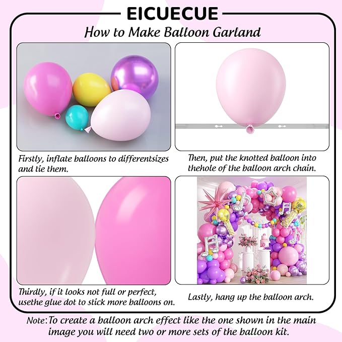 Music Hunter Balloon Arch Kit - 212Pcs Pink, Purple, Hollow Star, Microphone, Music Notes Balloon Garland Kit for Music Prom Fan Gatherings Girls Birthday Singer Kpop Theme Party Decorations