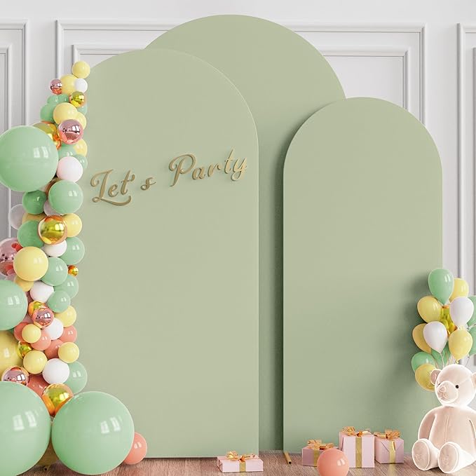 Wokceer Wedding Arch Backdrop Cover 7.2FT, 6.6FT, 6FT Set of 3 Spandex Fitted Sage Green Arch Covers for Round Top Chiara Arch Backdrop Stands Cover for Birthday Party Ceremony Decor