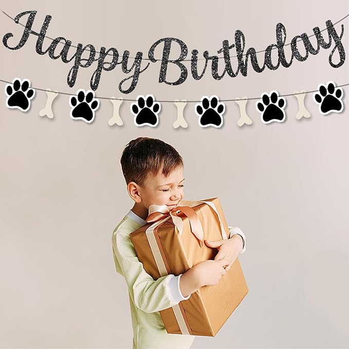 Dog Paw Birthday Banner，Happy Birthday Banner Decorations for Boys Girls Baby Shower Party Hanging Baby Shower Party Supplies