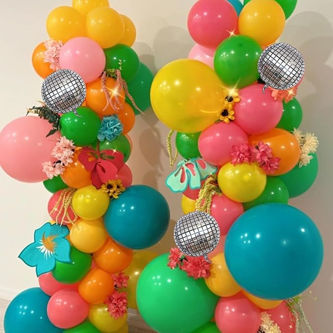 Tropical Balloons Garland Arch Kit, 130Pcs Hawaii Balloon Arch Kit, 18 10 5 Inch Summer Green Hot Pink Orange Yellow Balloons, Hawaii Party Decorations for Swimming Surfing Beach Party Birthday