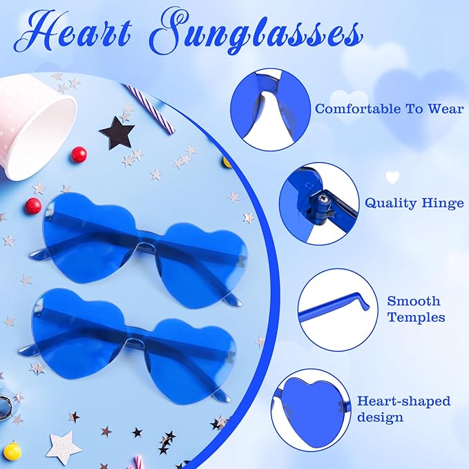 PLULON Heart Sunglasses for Women 5/12/25 Pcs, Heart Glasses Valentine Day Rimless Shaped Candy Color Fun Glasses Party Favor