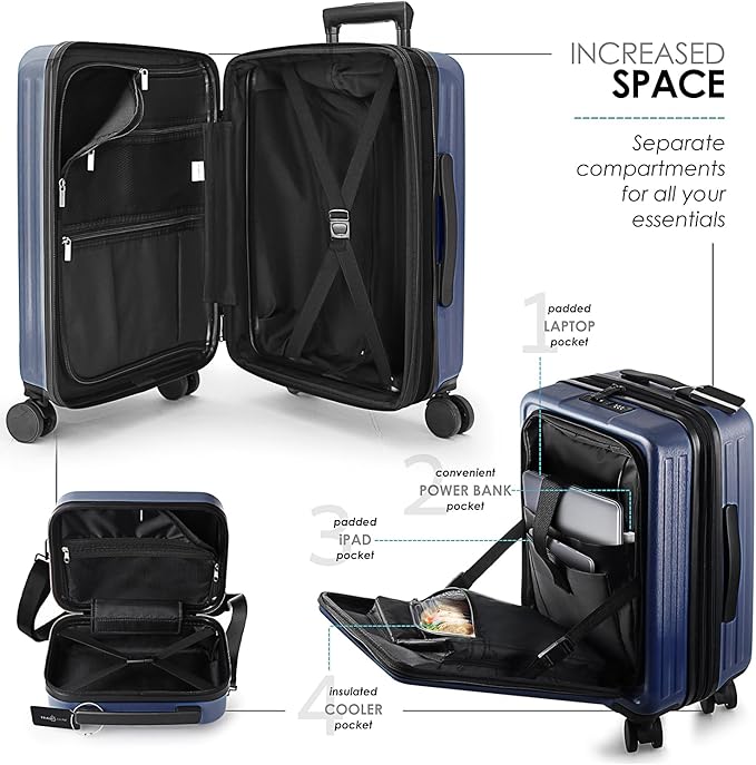 TRAVELARIM Hard Shell Luggage Sets with Spinner Wheels 4 Piece, Expandable Large Suitcases with TSA Lock, Travel Large Suitcase Set, Navy Luggage Set