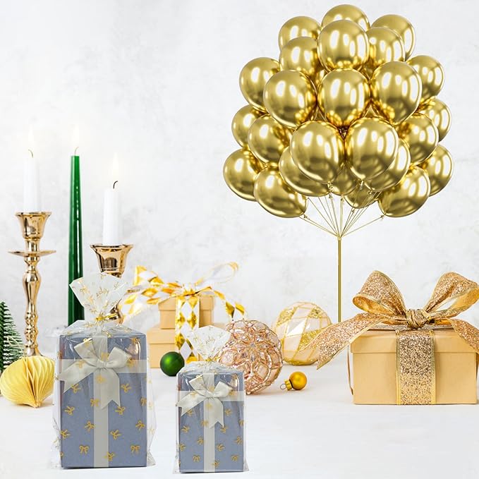 SOMIOCO Bow Clear Gift Bags, 100 PCS 6x11 In Gold Cellophane Treat Bags with Twist Ties for Goodies,Gifts,Candy Cookies,Birthday Party Favors packaging