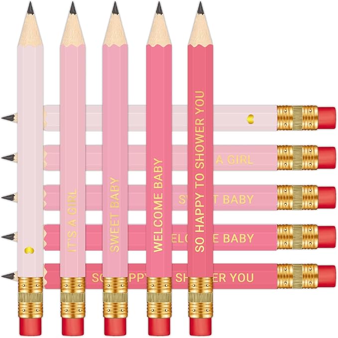 50Pcs - Baby Shower Sharpened Half Pencils with Erasers, Pre-sharpened Pencils for Baby Shower Games, 4 Inches