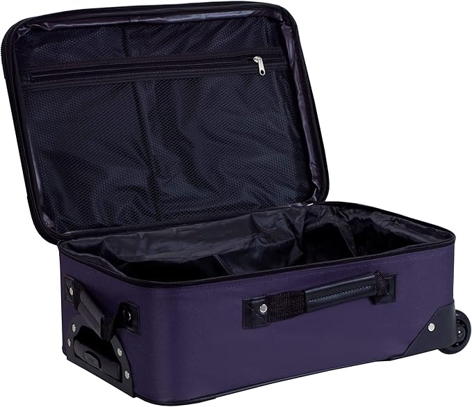 Rockland Fashion Softside 2 Piece Luggage Set, Expandable, (14" Tote/19" Upright), Purple