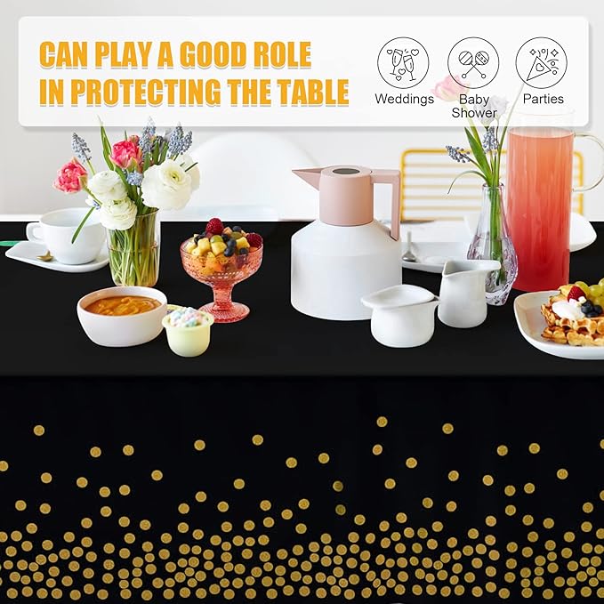 Tablecloths for Rectangle Tables, 3 Pack 54" x 108" Plastic Table Cloth Disposable Table Covers Engagement Party Decorations, Black Gold Dot Tablecloths Disposable Tablecloth for Weddings Buffet Table