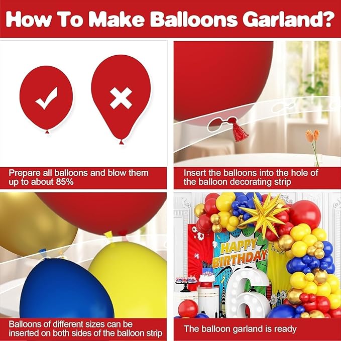 Red Yellow Blue Balloons Garland Kit, Carnival Circus Balloon Arch with Blue Red Yellow Metallic Gold Balloons for Baby Shower Birthday, Gender Reveal Carnival, Video Game Themed Party