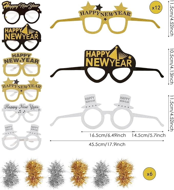 42 Pcs New Years Eve Party Supplies 2026, Includes Happy New Year Hats Paper Crowns,Headband Tiara,Paper Glasses,Wreath,Noise Makers for Happy New Year's Party Decorations 2026
