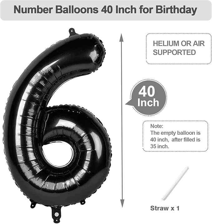 Number 26 Balloons, Balloons for Man Woman 26th Black Birthday Party Decoration, 40 Inch Foil Number Ballon for 26, 62, 2026 Anniversary, Bridal Shower, Graduation, Halloween, New Year