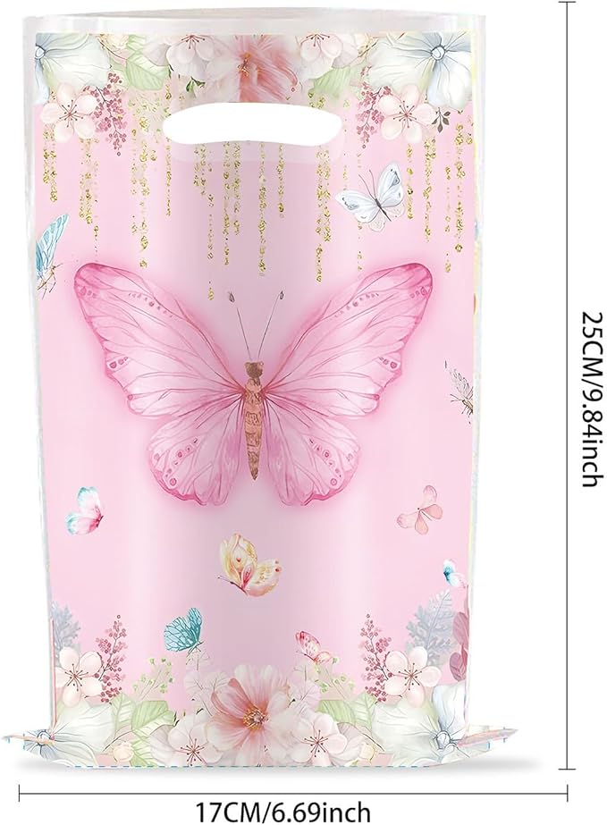 YYaaloa 30pcs Pink Goodie Bags Party Favor Plastic Candy Gift Bags Bulk for Birthday Baby shower Return Gift (Butterfly B 30pcs)