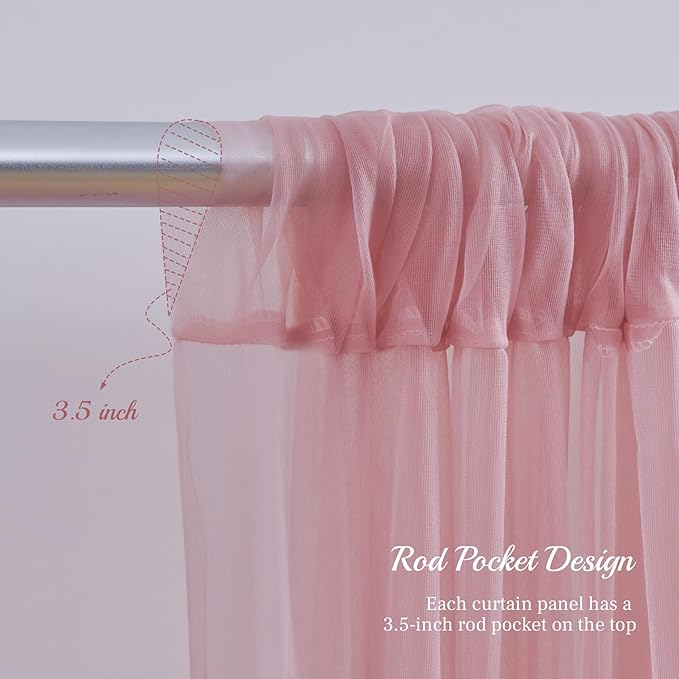 10x10ft Dusty Rose Tulle Backdrop Curtain with Lights String for Parites, Sheer Photo Backdrop Drapes for Wedding Baby Shower Bridal Shower Birthday Party Photo Shoot Background Decorations