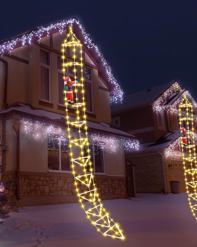 DANLI LED Christmas Parachute Lights with Santa Claus, 3.66ft, 8 Modes Hanging Lights for Indoor Outdoor Porch Roof Eave Balcony Home Decor