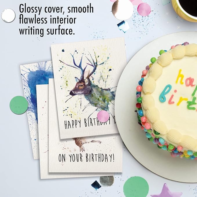 The Best Card Company - 10 Blank Happy Birthday Note Cards - Assorted Bulk Cute Humorous Animal Pun Birthday Greeting Cards Boxed Set (4 x 5.12 Inch) - Wildlife Expressions M2954BDB