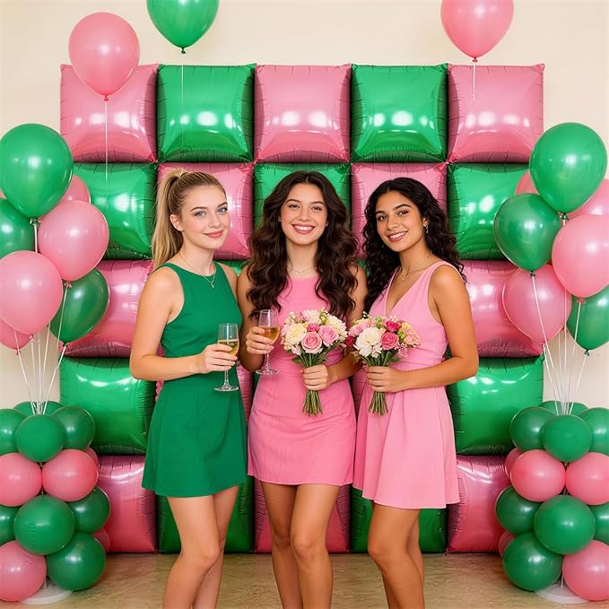 Pink Green Square Foil Balloon Wall,25Pcs Double Sided Foil Balloons Backdrop Helium Tunnel Arch Garland Kit for Girls Witch Themed Birthday Baby Shower Anniversary Party Decorations