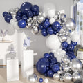 Blue White Silver Balloons Garland Arch Kit, 141Pcs Latex Balloons Different Sizes 18 12 10 5 Inch for Birthday Anniversary Graduation Wedding Party Decorations