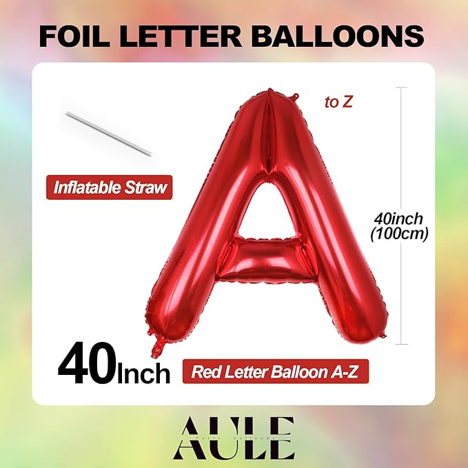 AULE red Letter Balloons L 40Inch Large Giant big Foil Mylar red L Balloon for Birthday Aniversary Party Decorations