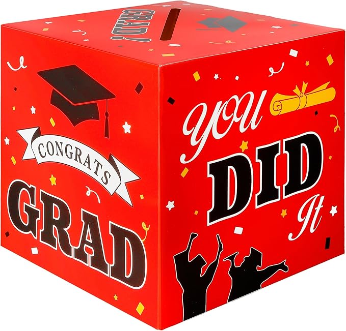 Graduation Card Box, 2025 Graduation Party Decorations, Red Black Graduations Card Holder, Foldable Cardboard Decoration Congrats Grad Card Gift Box Class of 2025 for Graduations Party Favors Supplies