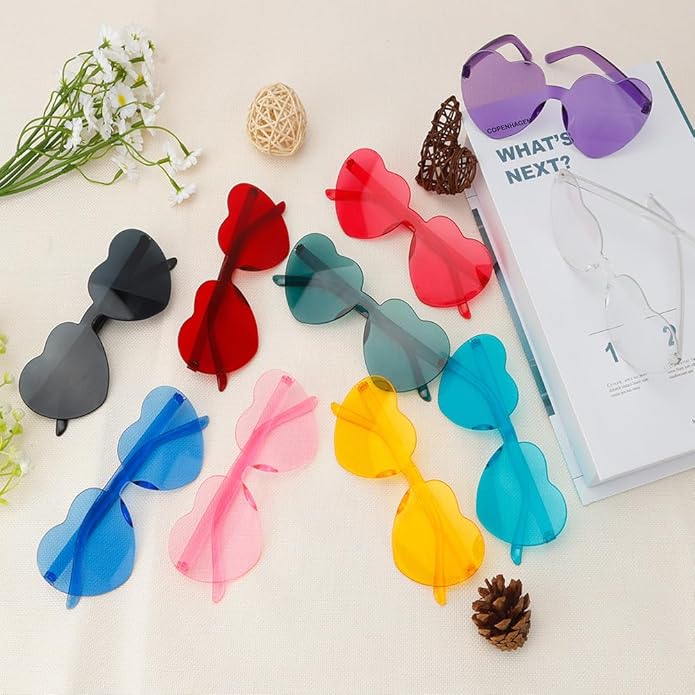 10 Pairs Heart Sunglasses Heart Shaped Sunglasses Bulk Rimless Clear Heart Glasses for Women Girl Party Favor