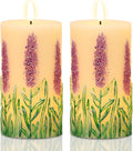 Lavender LED Candles with 6H Timer, flameless Candles with Flickering Flame, Waxy Pillar 2 Pack Flickering Unscented Home Holiday Decoration (3 inches x 6.5 inches)