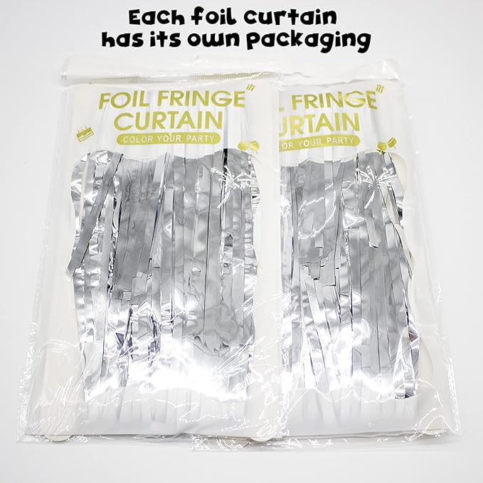 Silver Foil Fringe Curtain for Birthday Party Decorations -6.5x6.5ft, Pack of 2 | LILF Silver Backdrop Curtain for Bachelorette Disco Party Decorations Foil Tinsel Party Streamers for Baby Shower