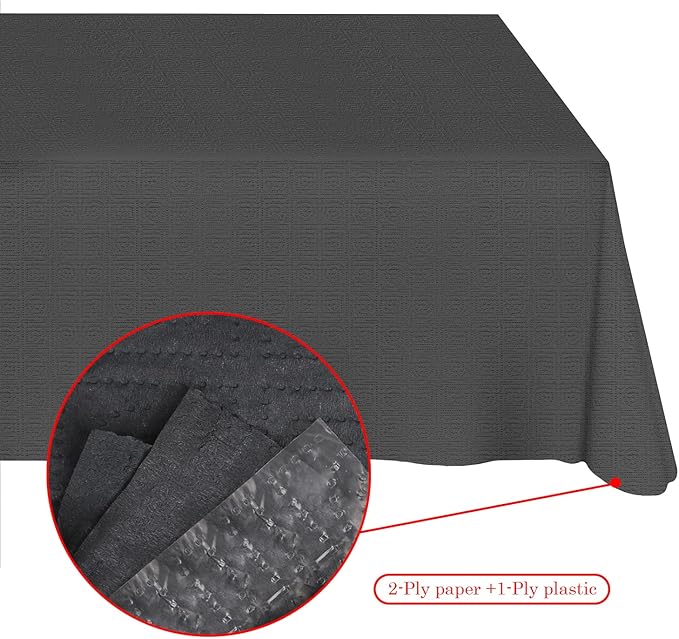 Black Paper Tablecloths Disposable for Rectangle Tables 3 Pack,3 Ply Paper & Plastic Quality Table Cloth for Parties,54 x 108 Inch Birthday Table Cover Outdoor Wedding Banquet Tablecover…