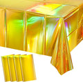 4 Pack Gold Iridescent Plastic Tablecloths Shiny Disposable Laser Rectangle Table Covers Holographic Foil Tablecloth Iridescent Party Decorations Birthday Bridal Wedding Christmas, 54 x 108 Inch