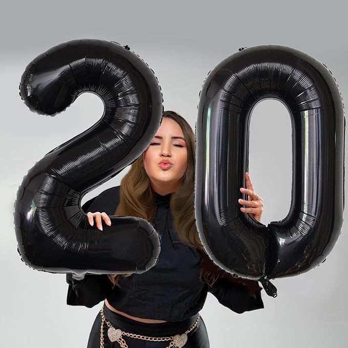 Number Balloons Black Party Balloon - Giant Number 20 Balloon, 40 Inch Large Balloon for 20th Birthday Decorations, Black Party Supplies for Men Women