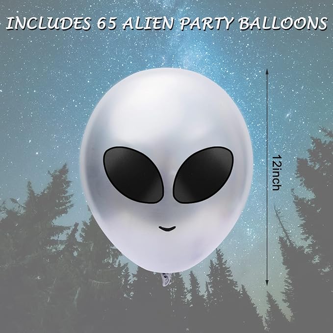 Whaline 65Pcs Alien Balloons Silver Alien Party Latex Balloons UFO balloons Outer Space Aliens Decorations for Birthday Party Baby Shower Supplies Home Backdrop Decorations