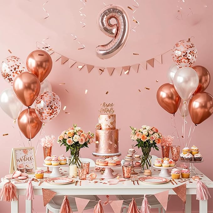 TONIFUL 16 Inch Number Rose Gold 0-9 Mylar Foil Balloons 10 Pcs Custom digitalal Balloons for 2026 New Year Eve Birthday Party Engagement Graduations Anniversary Baby Shower