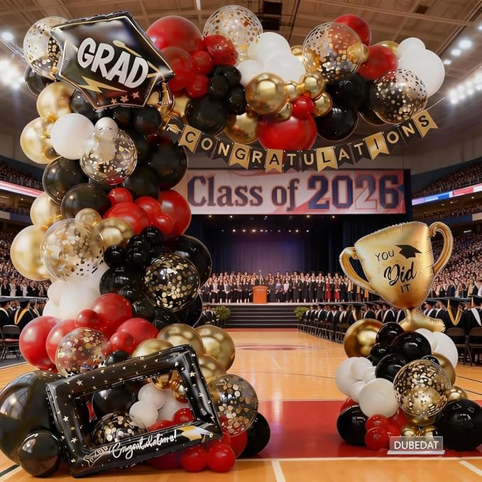 Red Black White Balloon Arch Kit 149Pcs with Gold Confetti Balloon for Red and Black Birthday Party Decorations Graduation Party Birthday