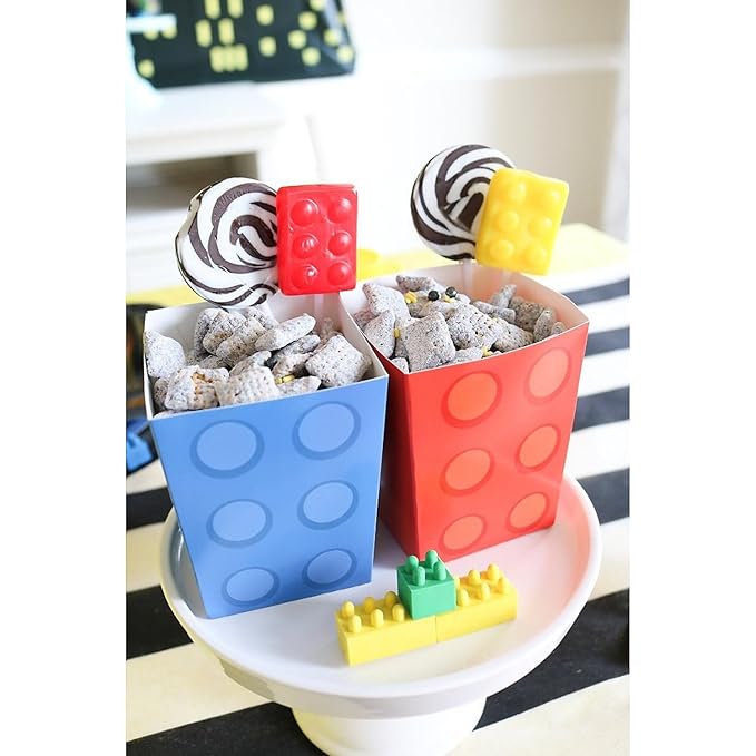 Fun Express Brick Party Building Block Suckers Lollipops Bulk - 12 Pack Individually Wrapped Candy Variety Pack for Kids Party Favors, Birthday Goodie Bags, Pinata Stuffers & Lego Themed Celebrations