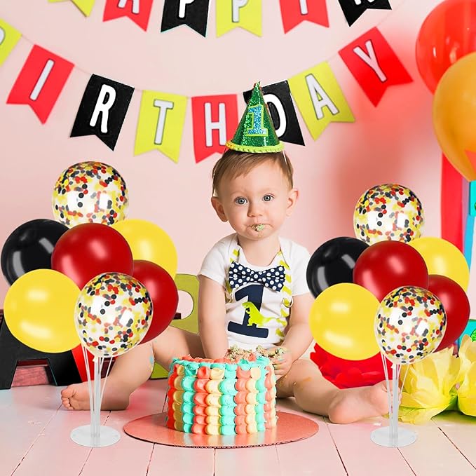 4 Sets Balloon Stand Kit, Balloon Sticks Holder for Table Centerpiece with Red Yellow Black Balloons Mickey Party Theme Kids Party Supplies Decorations(Red Yellow Black)