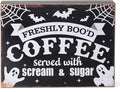 Esur Freshly Booed Coffee Wooden Box Sign, Fall Halloween Ghost Decorations Indoor for Home Office Kitchen Coffee Bar Decor