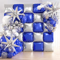 25pcs Blue and Silver Foil Square Balloon Backdrop Wall with 149pcs Royal Blue White Silver Balloons Arch, Double Sided Balloon Tunnel with Star Balloons for Graduation,New Year Party Decor