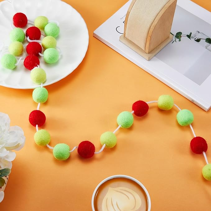 Boao 2 Pieces Wool Felt Ball Garland Colorful Pom Pom Garland Handmade 6.5 Feet Long 24 Balls Felt Banner for Wall Christmas Tree Decoration (Red,Green,Yellow)