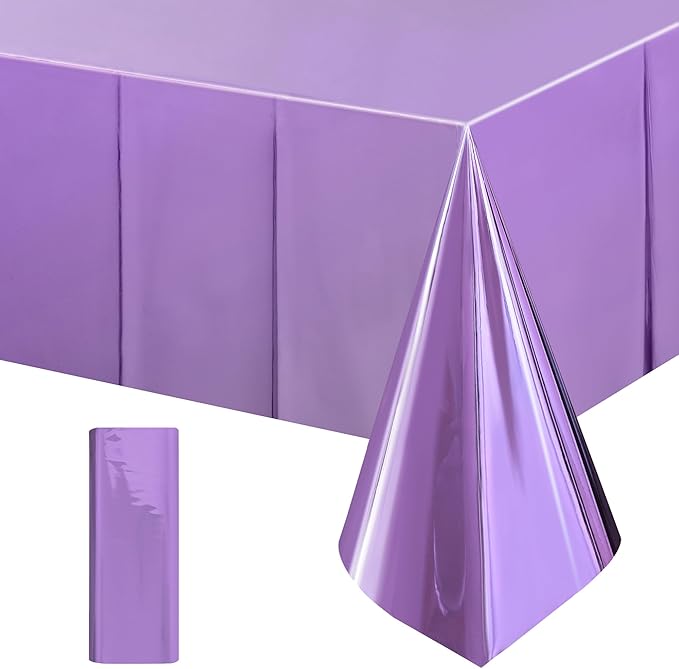 1 Piece Light Purple Foil Tablecloth 54*72inch Plastic Birthday Party Table Cloths Disposable Waterproof Table Cover for Halloween Bridal Shower Wedding Anniversary Baby Shower Elegant Party Supplies