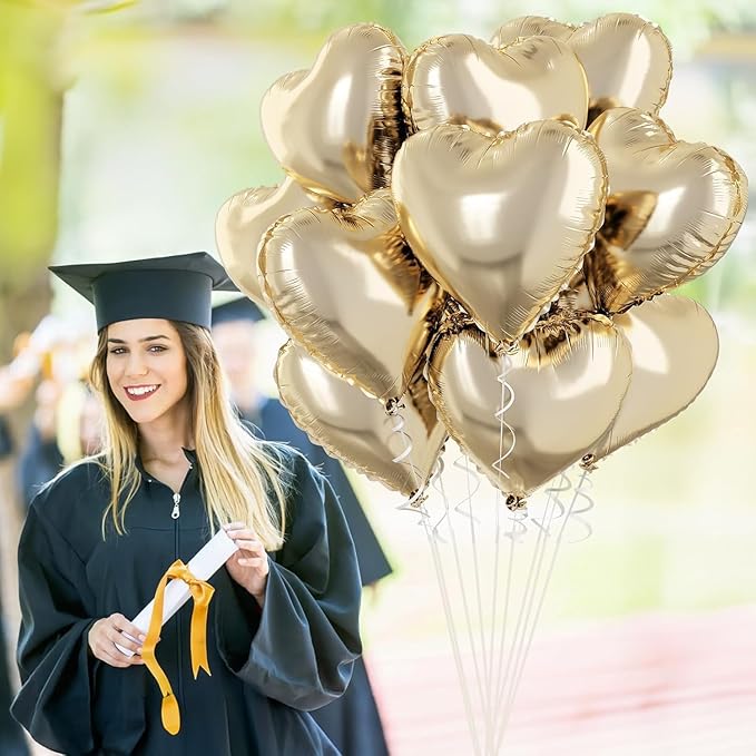 Pastel Gold Heart Balloons, 18 Inch 10 Pcs Light Yellow Foil Heart Balloons Pastel Yellow Heart Shape Foil Balloons Pastel Gold Party Balloons for Birthday Wedding Baby Party Valentines