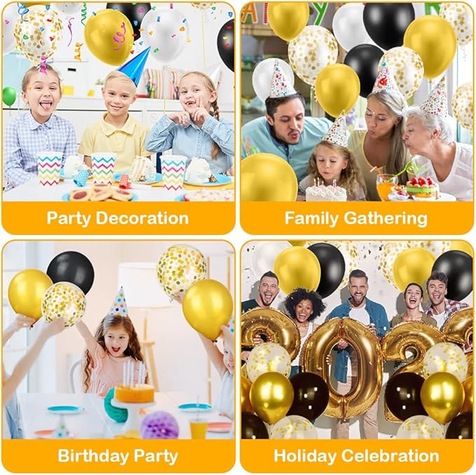 Ainiv 2 Set Table Balloon Stand Kit with Lights, Light Up Balloon Holder Include 16 Black Gold Latex Confetti Balloons, Graduation Party Decorations for Birthday, Weddings, Anniversary, Christmas