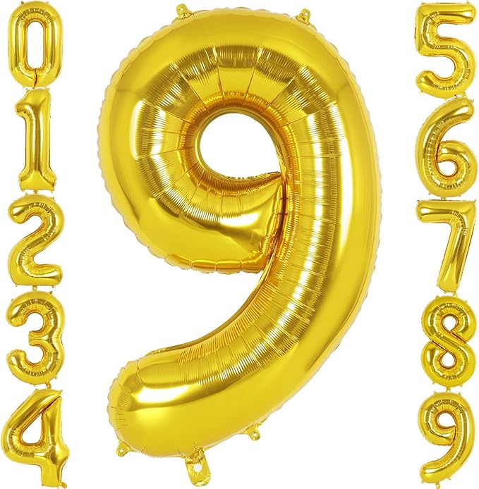 Gold Number 9 Balloon 40 Inch, Big Large Foil Helium Number Balloons, Jumbo Giant Mylar Number 9 Balloons for 9 Year Old Birthday Party Decorations Supplies Anniversary Celebration