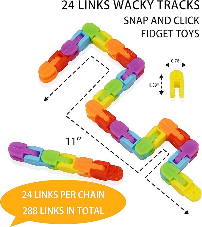 Wacky Track Fidget Toys Bulk – 30 Pack Rainbow Snap and Click Twisty Toys for Kids, Party Favors, Classroom Rewards, Treasure Box Prizes