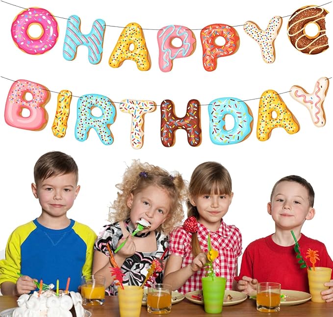 Donut Happy Birthday Banner Donut Party Decorations Donut Theme Birthday Party Kids Birthday Baby Shower Wall Decoration