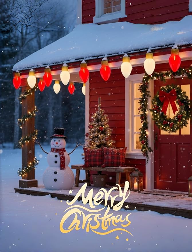 16FT Jumbo Red and White Christmas Lights Outdoor with 10 LED Red and White Bulbs,Jumbo Giant Christmas String Lights for Tree Holiday Home Roof Yard Garden Decorations