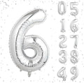16 In Silver Large Numbers Balloons 0-9, Self Inflating Number 6 Balloons for Boys Girls, Big Silver Digit 6 Balloons for Women Men Birthday Party Anniversary Wedding Supplies Decorations