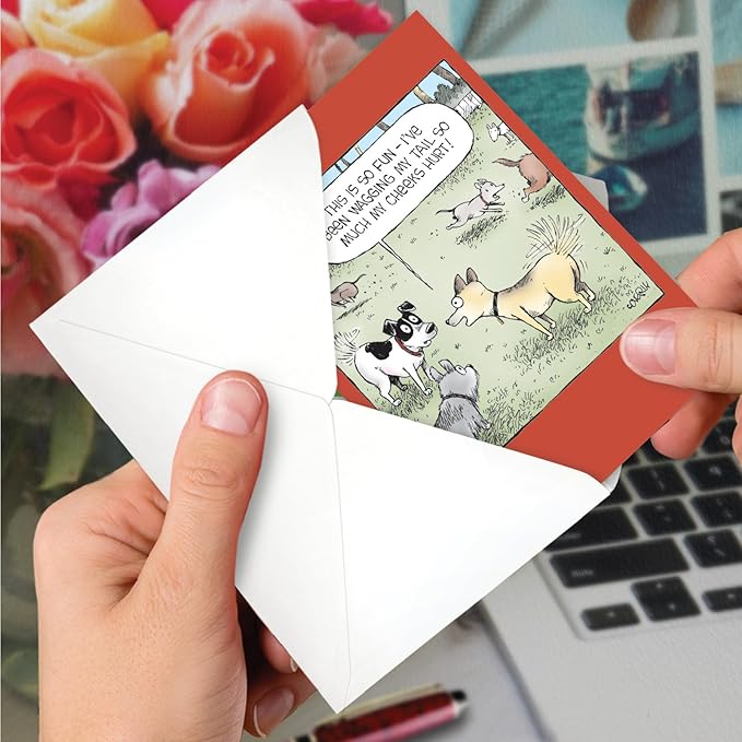 NobleWorks Funny Birthday Greeting Card with 5 x 7 Inch Envelope (1 Card) Bday Dog Wagging Tail C10649BDG