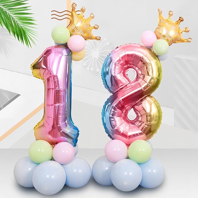 Rainbow Number Balloons Birthday Balloons - Giant Number 8 Balloon 40 inch, Numbers Balloon Birthday Decorations, Rainbow Party Supplies for Baby Shower