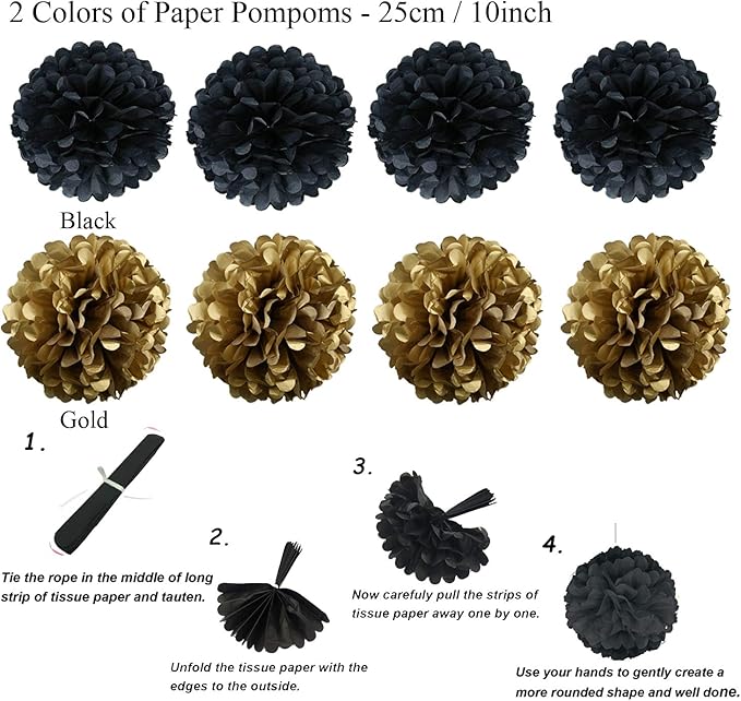 ZERODECO Graduation Decorations, Black and Gold Congrats Grad Banner Paper Pompoms Hanging Swirls Graduation Confetti Paper Garland Party Balloons for Grad Party Decoration Supplies