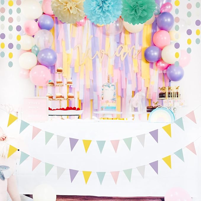 Pastel-Rainbow Party-Decorations Banner,2 Pack Baby Shower Decorations for Girl Birthday Paper Triangle Pennant Flags Streamers,Bachelorette Wedding Engagement Decor Lasting Surprise